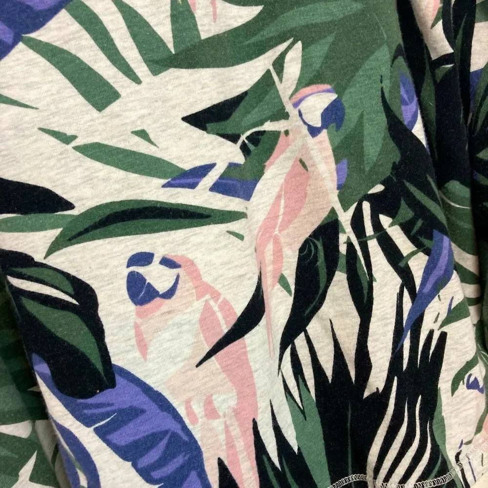 Calvin Klein Hoodie w/Pink Parrots & Leaf print, slouchy lightweight